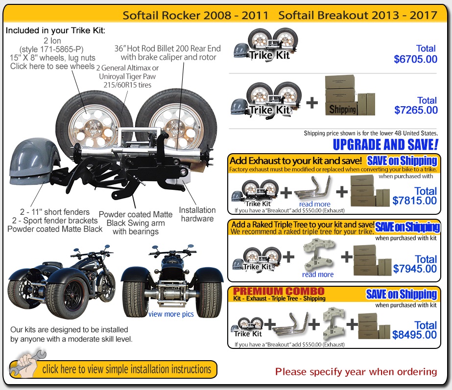 Trike kit for Harley Davidson Softail Frankenstein Trike Kit